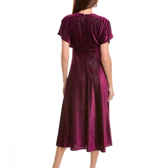 Plum Purple Shimmery Velvet Formal Dolman Sleeve Midi Dress Size 4 - Picture 2 of 11